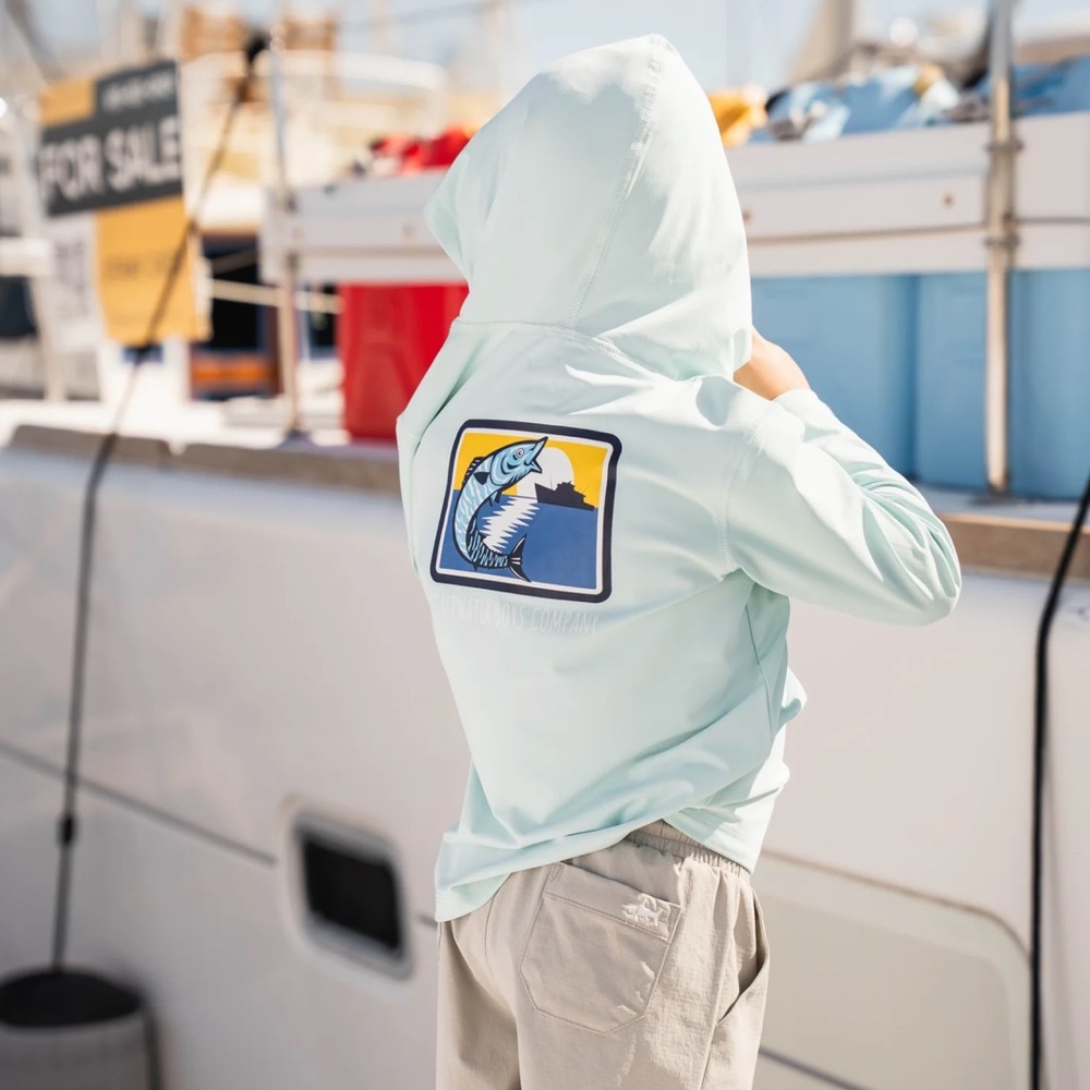 NEW Saltwater Boys Company Performance Long Sleeve Hoodie Sz 6/8 Coastal Preppy